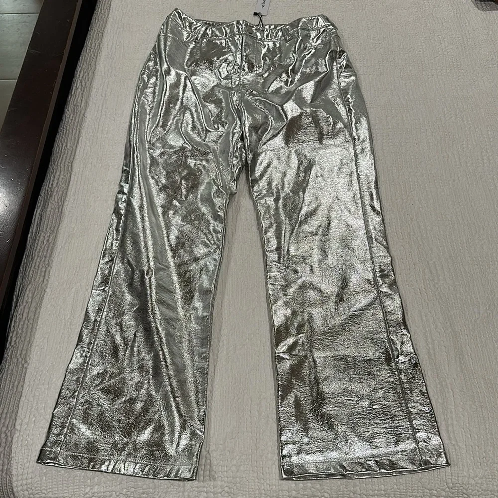 NASTY GAL Metallic Star Bum Faux Leather Trousers Silver Pants - Picture 6 of 12
